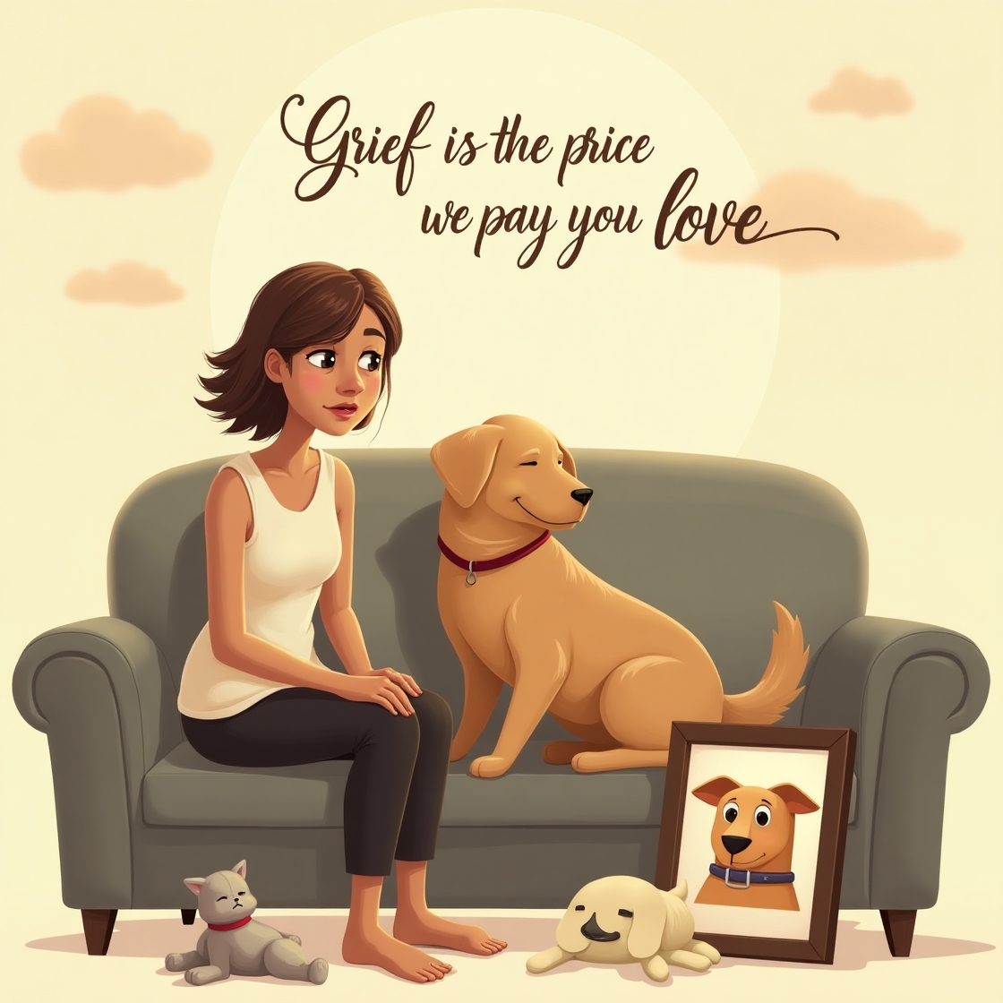 a cartoon image a dog with a women